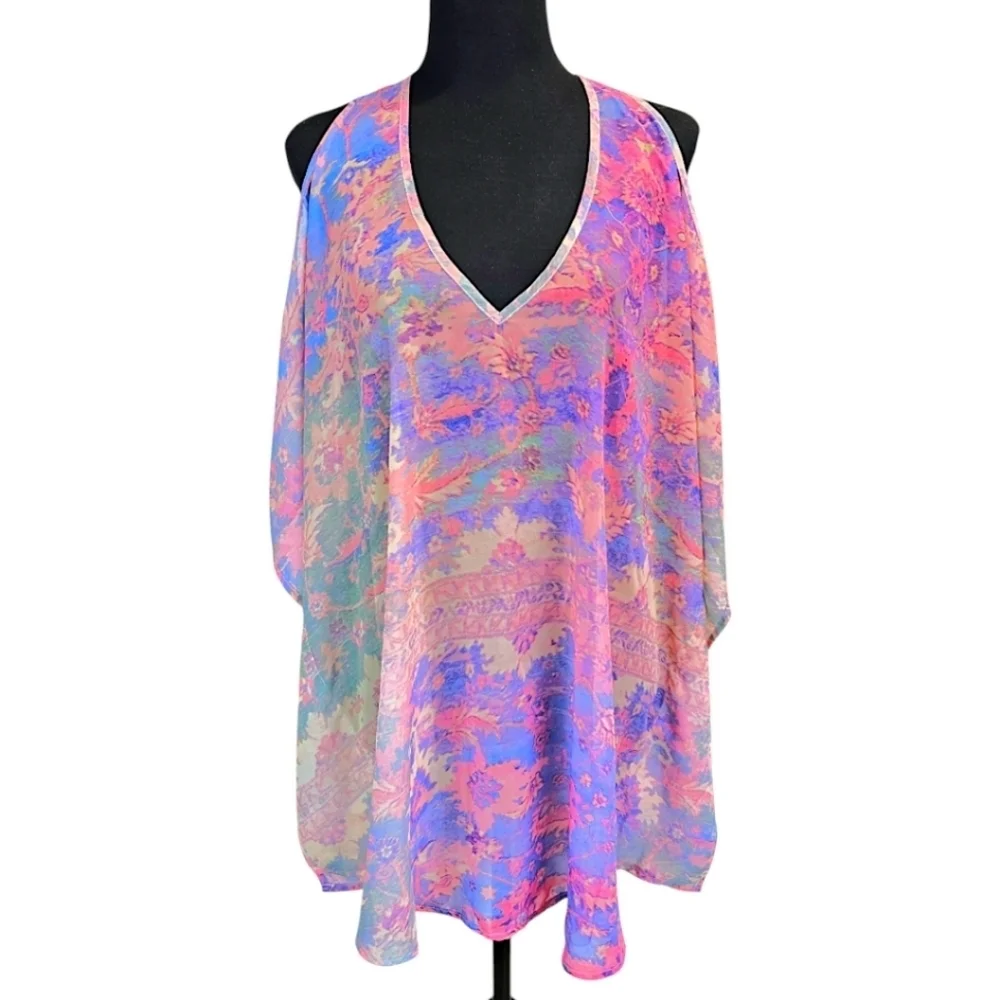 Show Me Your Mumu Kaftan Kimono Tunic Watercolor XS Colorful Fairycore Ethereal - Picture 3 of 12